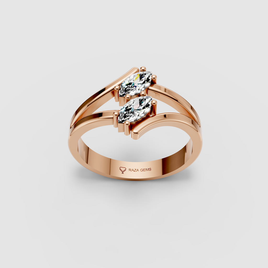 Elodie – 18K Gold Twin Marquise Cut Moissanite Split-Band Ring