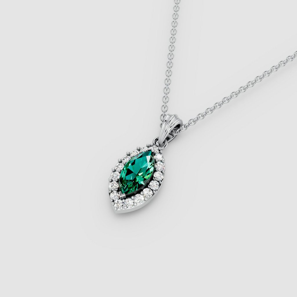 Ashley - 18K Gold Marquise Emerald & Moissanite Halo Pendant (Pendant Only)"