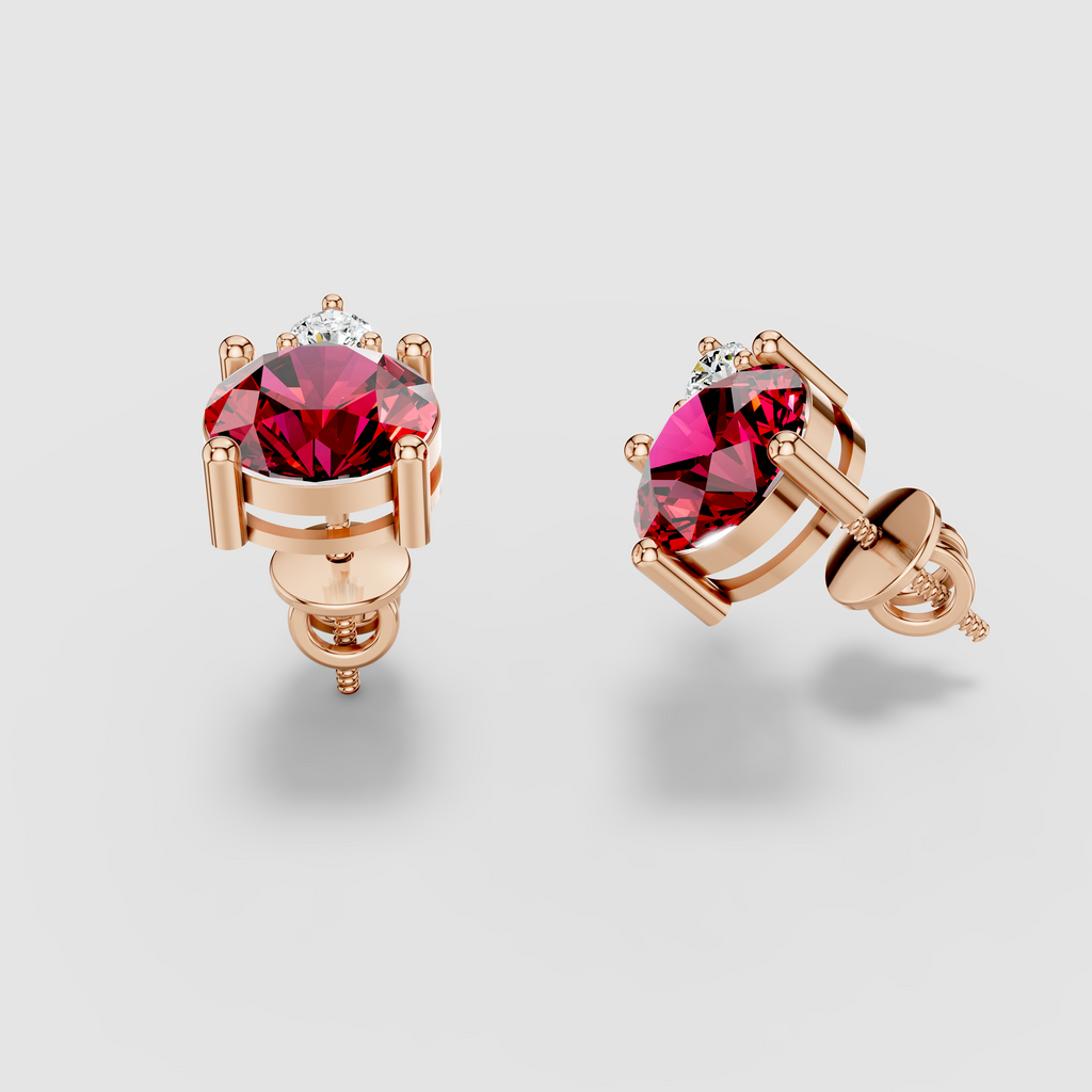 Karen - Solid 18K Gold Red Spinel & Solitaire Moissanite Stud Earrings"