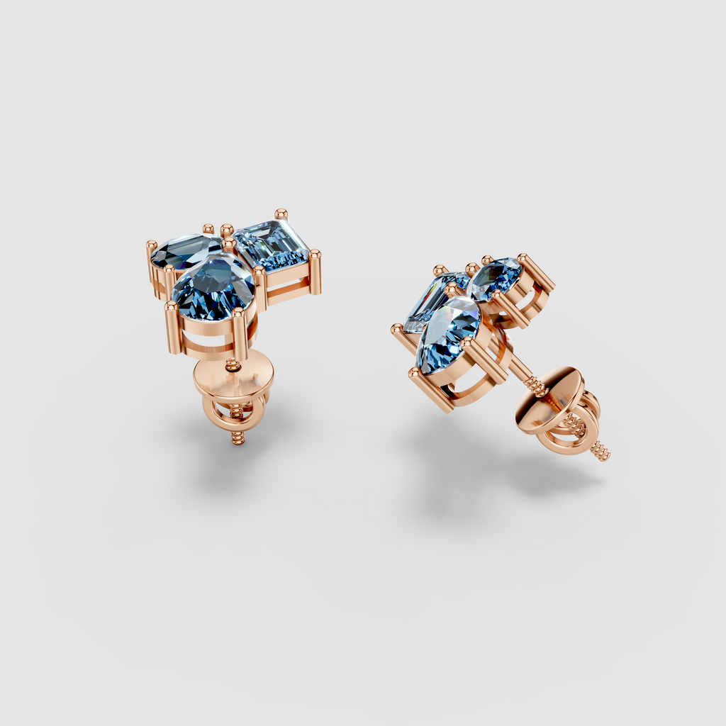Jessica - 18K Gold Multi-Shape Aquamarine Cluster Stud Earrings"