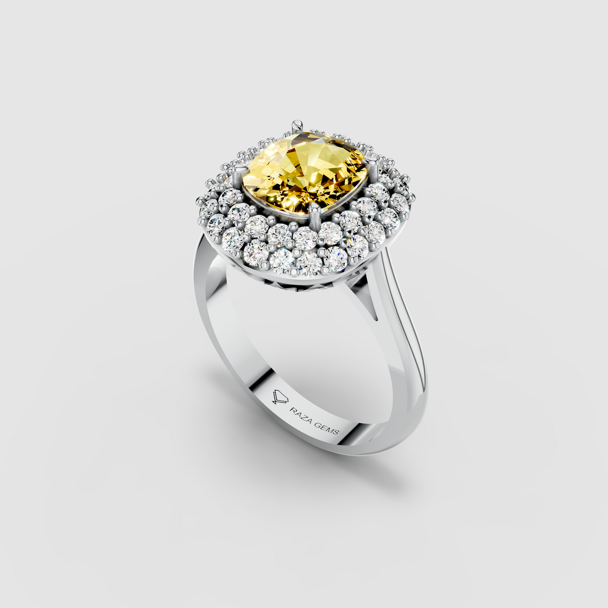 Rosalie - 18K Gold Oval Yellow Sapphire Double Halo Moissanite Ring