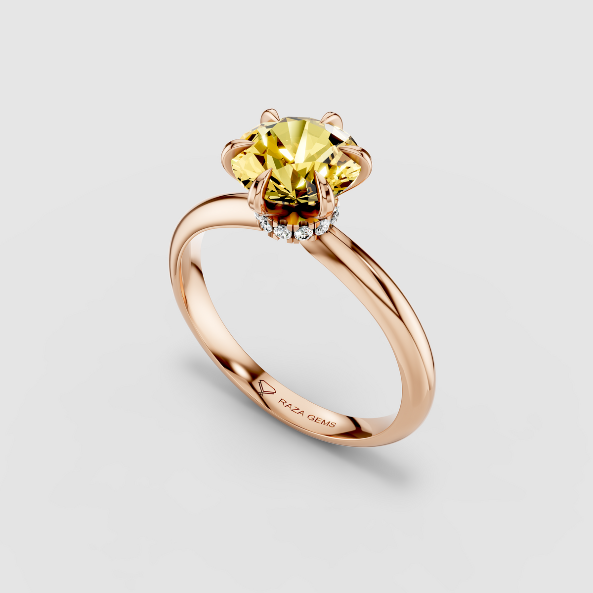 Isabella - 18K Gold Round Yellow Sapphire Solitaire with Hidden Moissanite Halo Ring