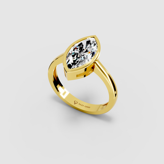 Moissanite Emerald Cut Bezel Ring in 18K Gold — Women's Solitaire Ring