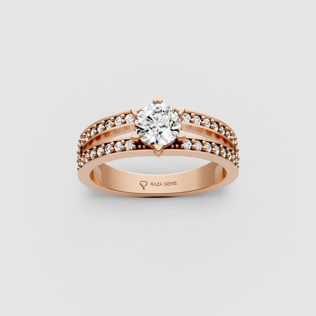 Bonnie – 18K Gold Moissanite Solitaire Engagement Ring with Accent Stones