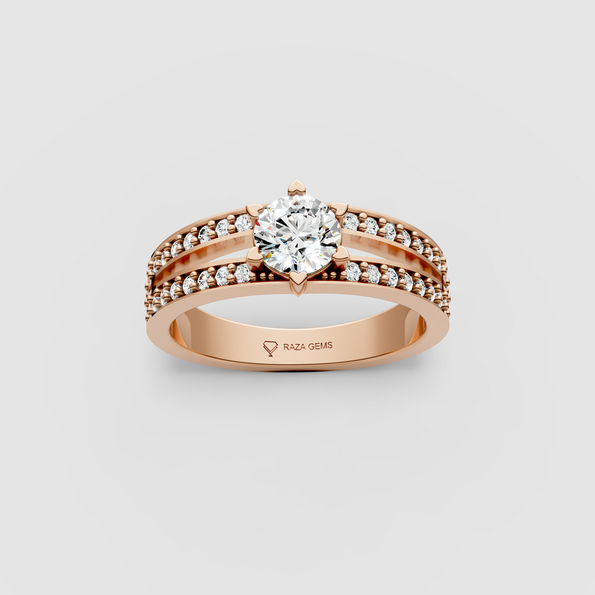 Bonnie – 18K Gold Moissanite Solitaire Engagement Ring with Accent Stones