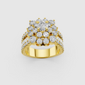 Elsie - 18K Solid Gold Flower Cluster Moissanite Statement Ring with Triple-Row Band