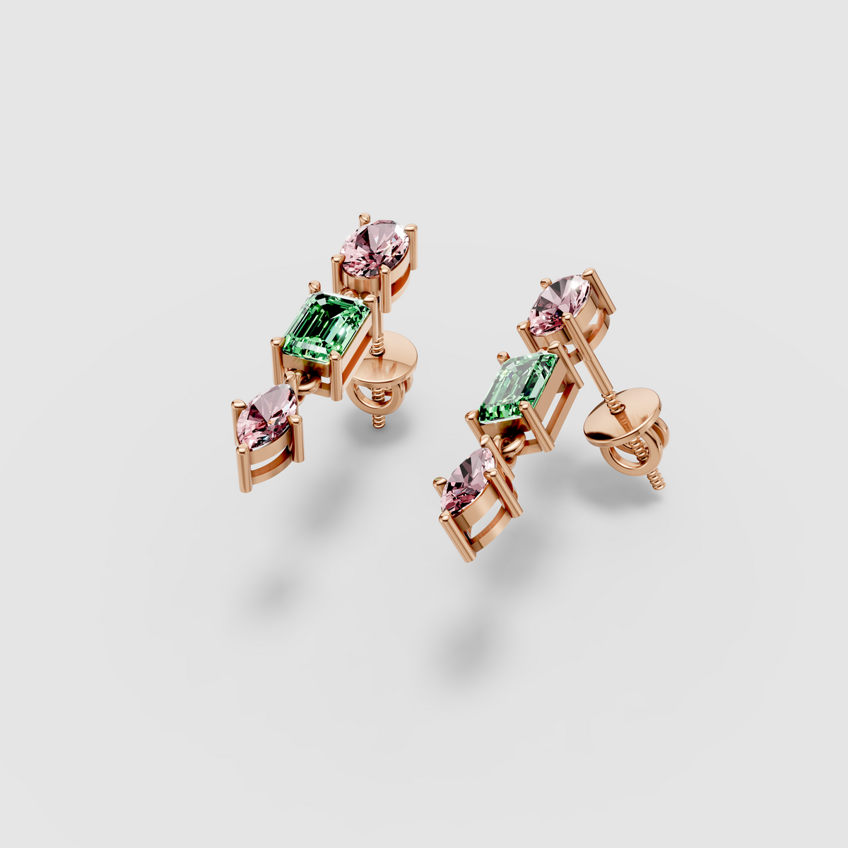 Rebecca - 18K Gold Pink Spinel & Green Garnet Multi-Cut Drop Earrings" (Descriptive & Elegant)
