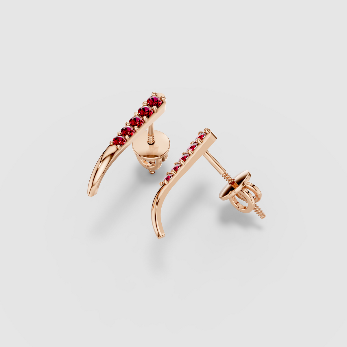 Mary - 18K Gold Ruby Vertical Bar Ear Climber Stud Earrings"