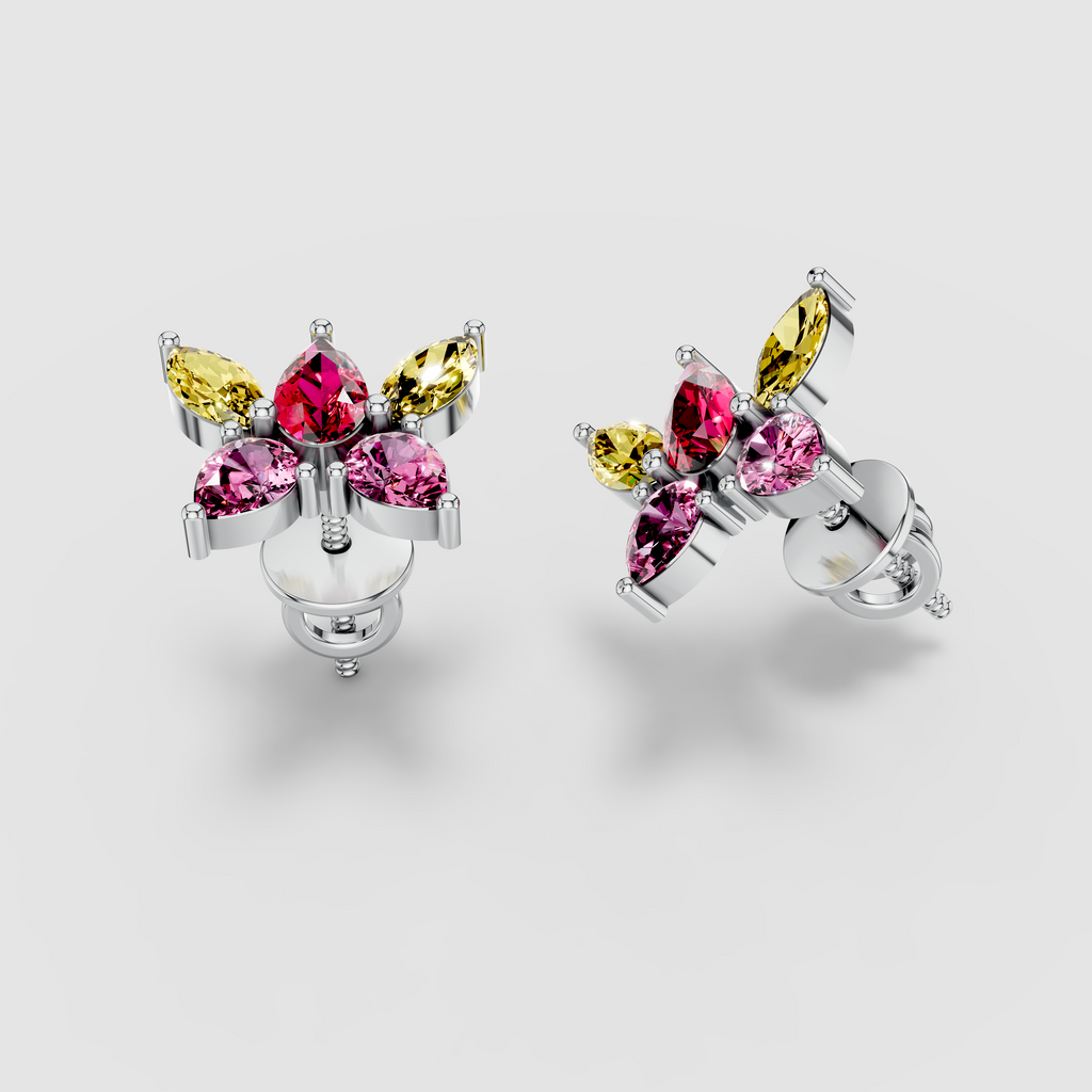 Pamela - 18K Gold Ruby, Pink & Yellow Gemstone Stud Earrings