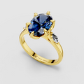 Charlotte - Solid 18K Gold Oval Blue Sapphire with Marquise Moissanite Side Stones"
