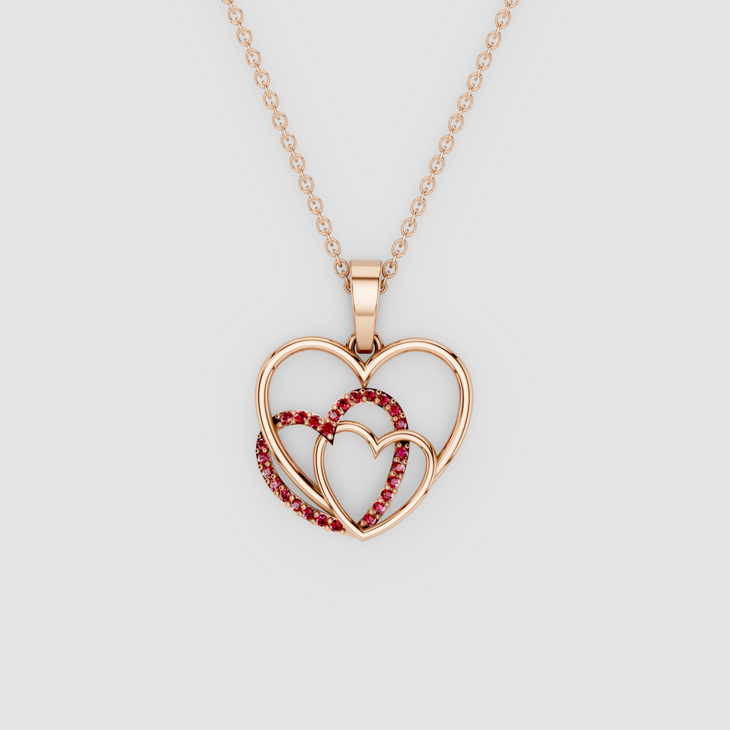 Eternal Bond – Crimson Ruby Pavé Multi-Heart Statement Pendant in 18KT Gold