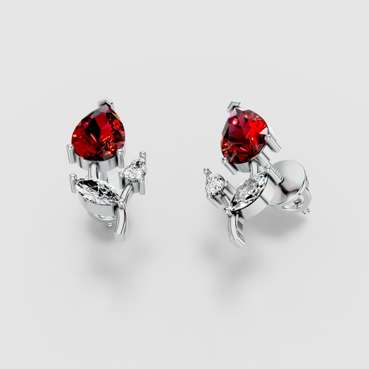 Laura - 18K Gold Red Spinel & Marquise Moissanite Stud Earrings"