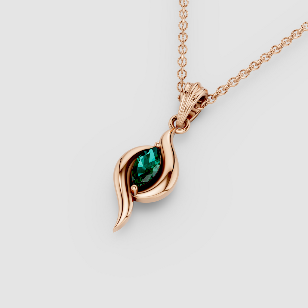 Emma - 18K Gold Marquise Emerald Sculptural Swirl Pendant (Pendant Only)"