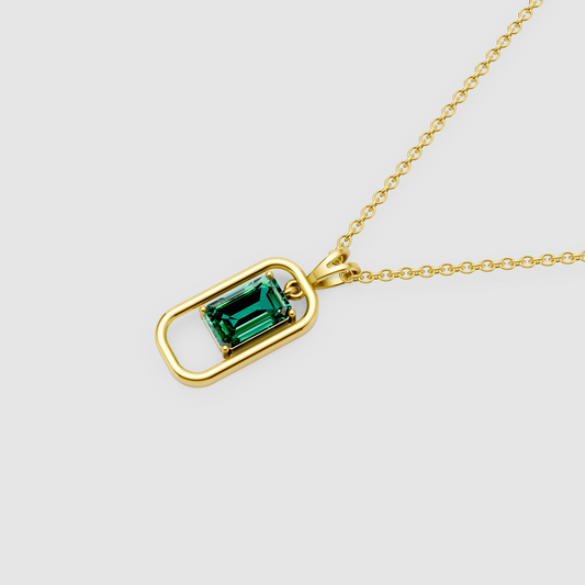 Clara – Emerald Cut Solitaire Geometric Pendant in 18KT Gold