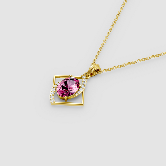 Barbara - 18K Gold Oval Pink Spinel & Moissanite Diamond-Frame Pendant (Pendant Only)"