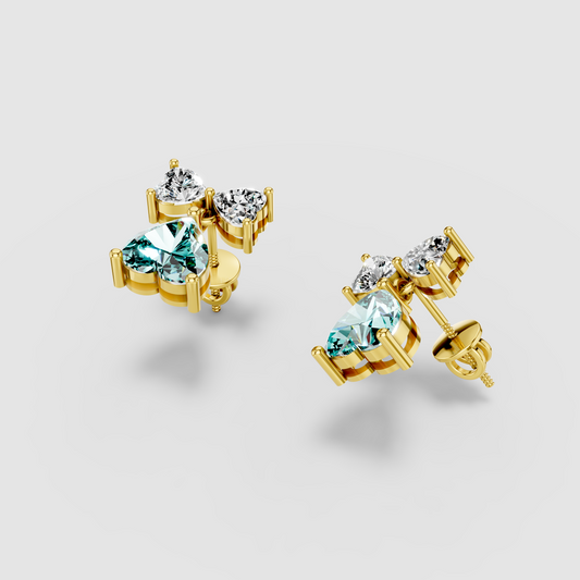 Sharon - 18K Gold Aquamarine & Sparkling Moissanite Drop Earrings"