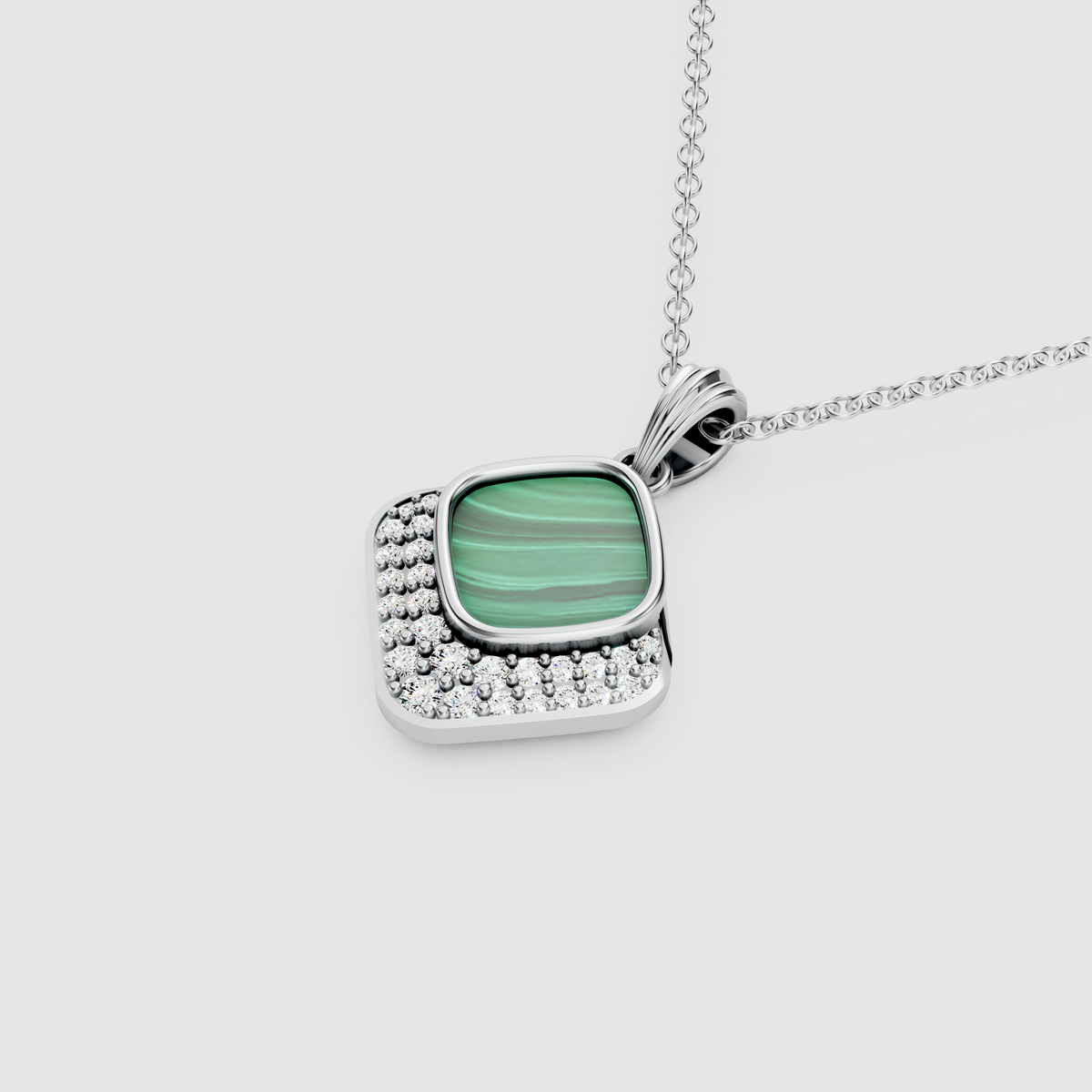 Olivia – 18K Gold Cushion Malachite & Moissanite Diamond-Frame Pendant