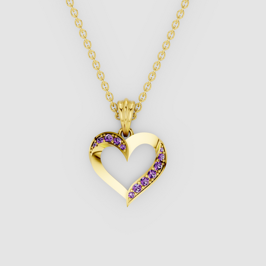Matilda – Openwork Ribbon Heart Pendant in 18KT Gold with Natural Amethyst