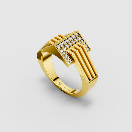 Abigail - 18K Gold Geometric Peak Moissanite Signet Ring