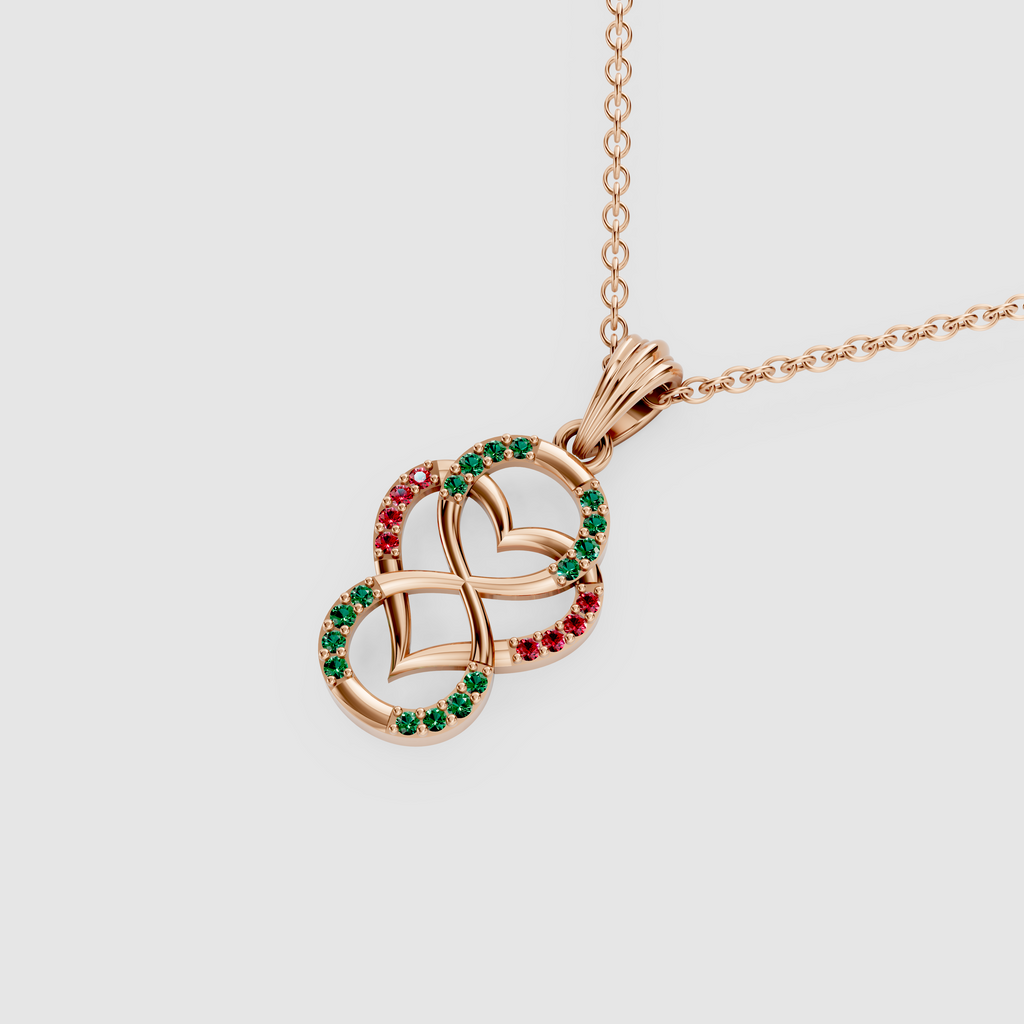 Lily – Emerald & Ruby Figure-Eight Openwork Heart Pendant in 18KT Gold