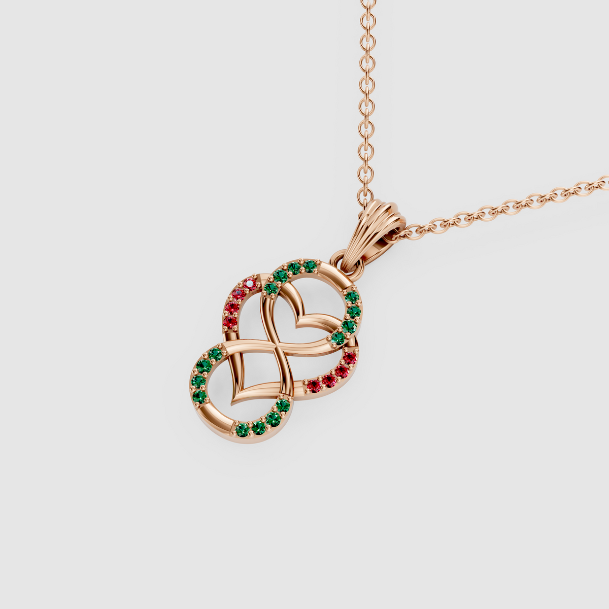 Lily – Emerald & Ruby Figure-Eight Openwork Heart Pendant in 18KT Gold