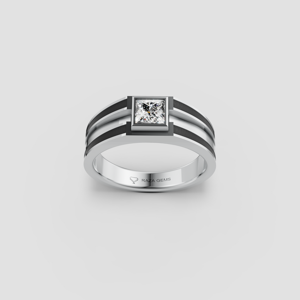 Erin  – 18K Gold Bezel-Set Princess Cut Moissanite Architectural Enamel Ring