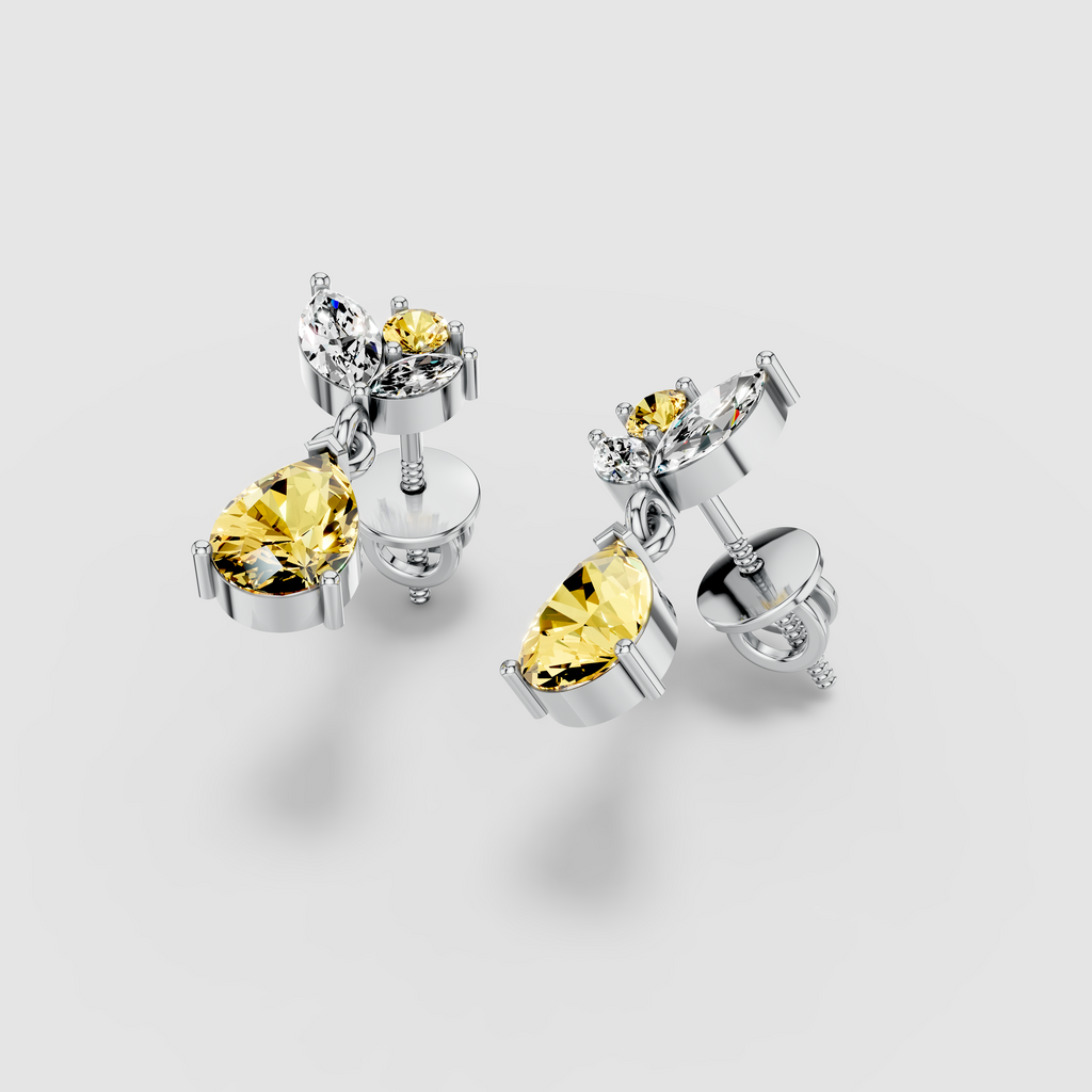 Brenda - 18K Gold Pear Yellow Sapphire & Moissanite Leaf Earrings