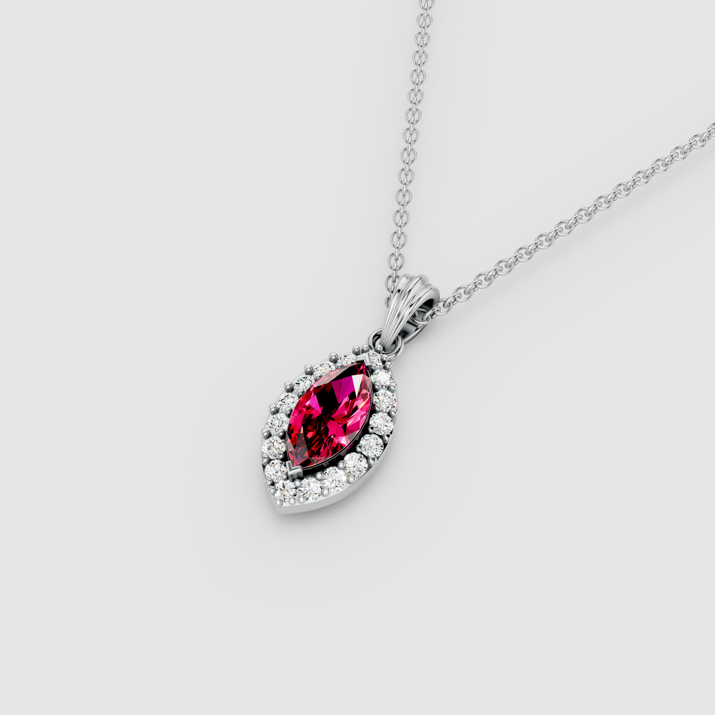 Sandra - Solid 18K Gold Ruby Solitaire Pendant with Sparkling Moissanite Halo"