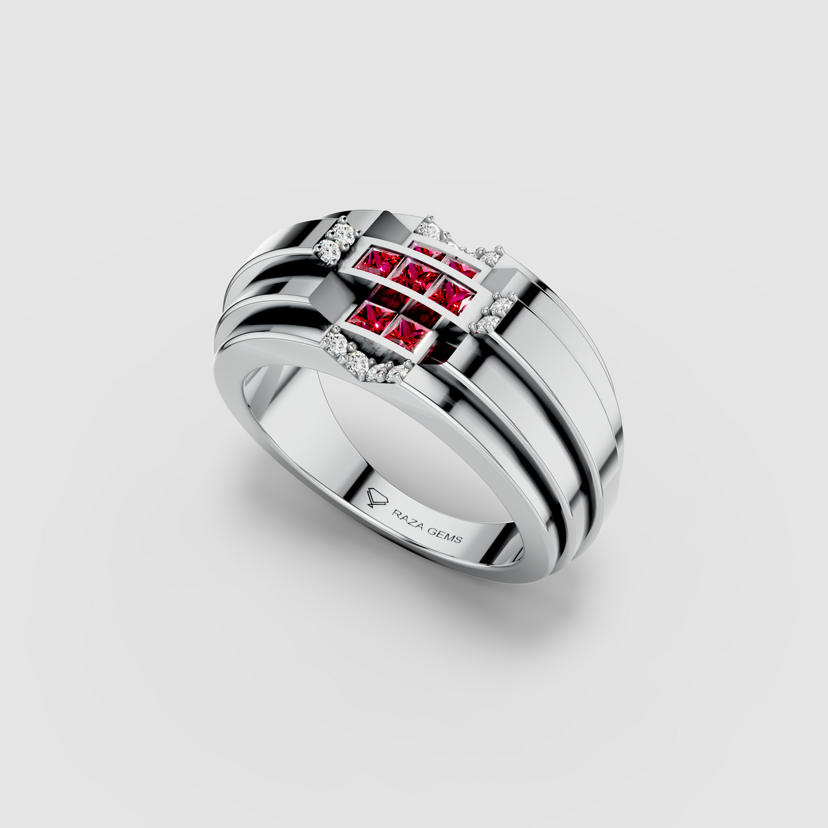 Billie - 18K Gold Red Garnet Cross & Sparkling Moissanite Ring
