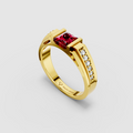 Jane - 18K Gold Princess-Cut Pink Spinel & Moissanite Bar Ring