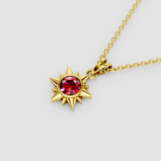 Patricia - 18K Gold Ruby Sunburst Solitaire Pendant"