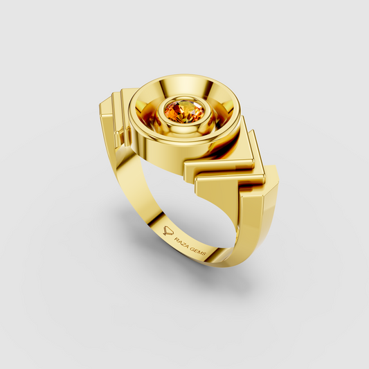 Celeste - 18K Gold Bezel Yellow Spinel Concave Signet Ring