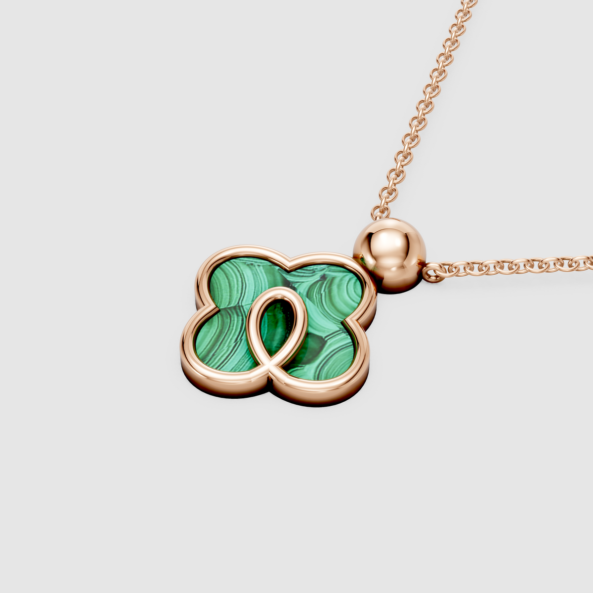 Grace – Natural Malachite Clover Pendant with Gold Loop Accent in 18KT Gold