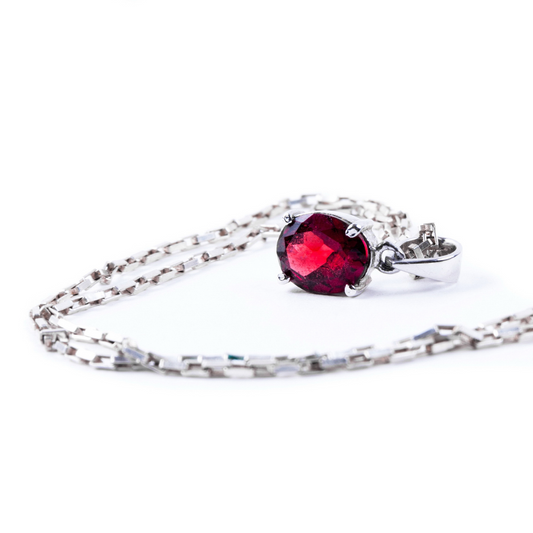 Pure Silver 925 Necklace for Women with Natural Ruby Gemstone (NECK1016)