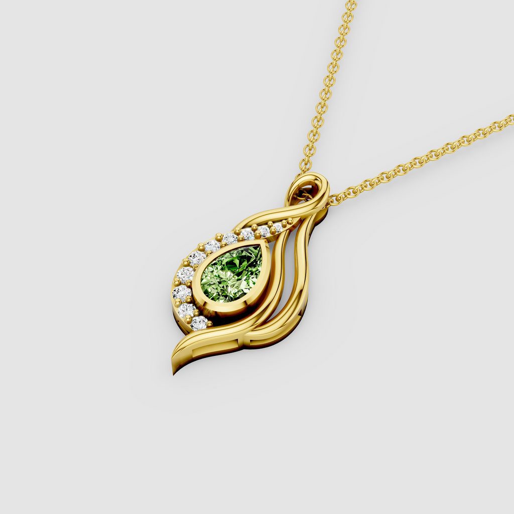 Cynthia - Solid 18K Gold Pear-Cut Peridot & Moissanite Ribbon Drop Pendant"