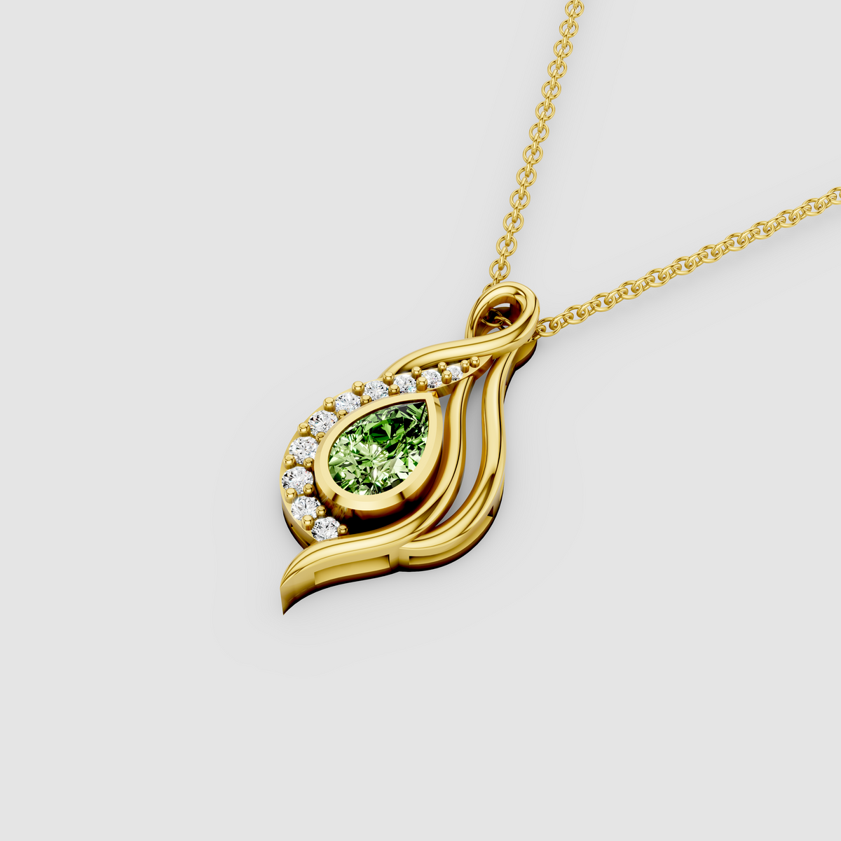 Cynthia - Solid 18K Gold Pear-Cut Peridot & Moissanite Ribbon Drop Pendant"