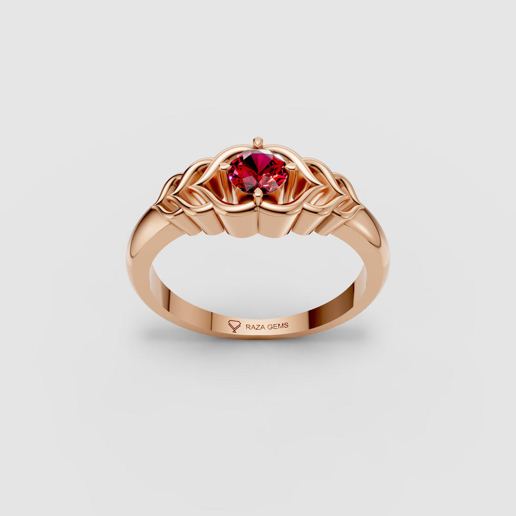 Thea – 18K Gold Round Ruby Vintage-Inspired Solitaire Ring