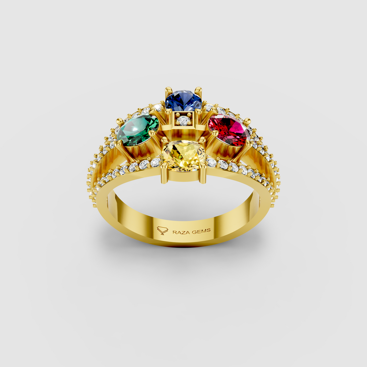 Olivia - Solid 18K Gold Sapphire, Emerald, Ruby & Moissanite Ring