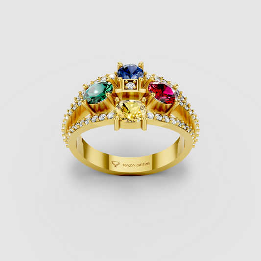 Olivia - Solid 18K Gold Sapphire, Emerald, Ruby & Moissanite Ring