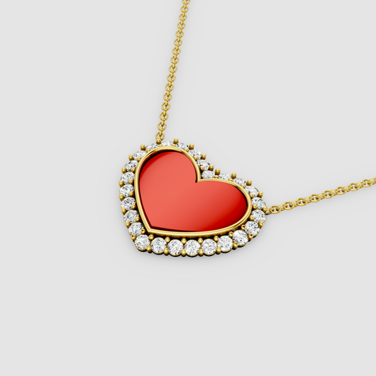 Nancy - 18K Gold Red Agate Heart Pendant with Moissanite Halo (Pendant Only)"
