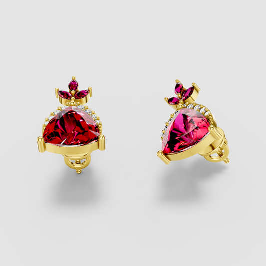 Dorothy - 18K Gold Trillion Red Garnet & Sparkling Moissanite Studs"