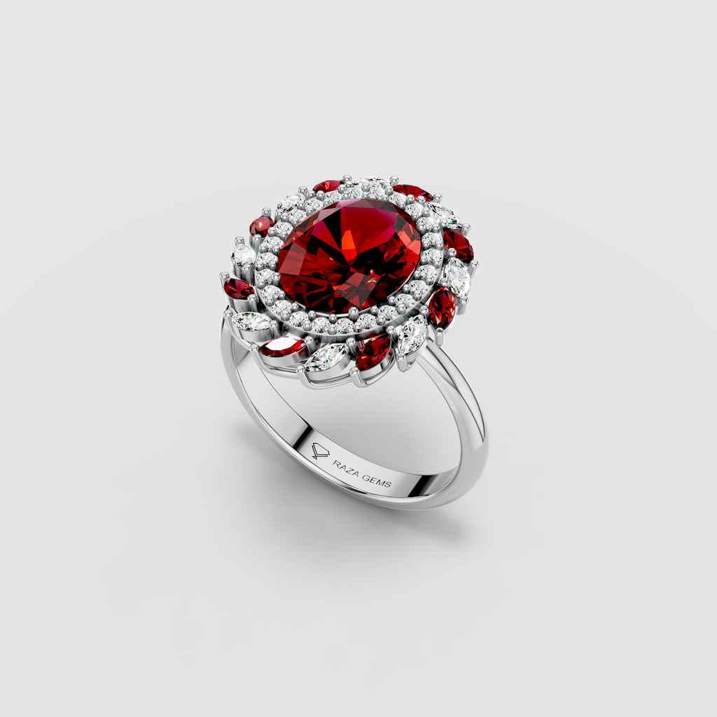 Olivia - Solid 18K Gold Oval Ruby & Marquise Moissanite Cluster Ring