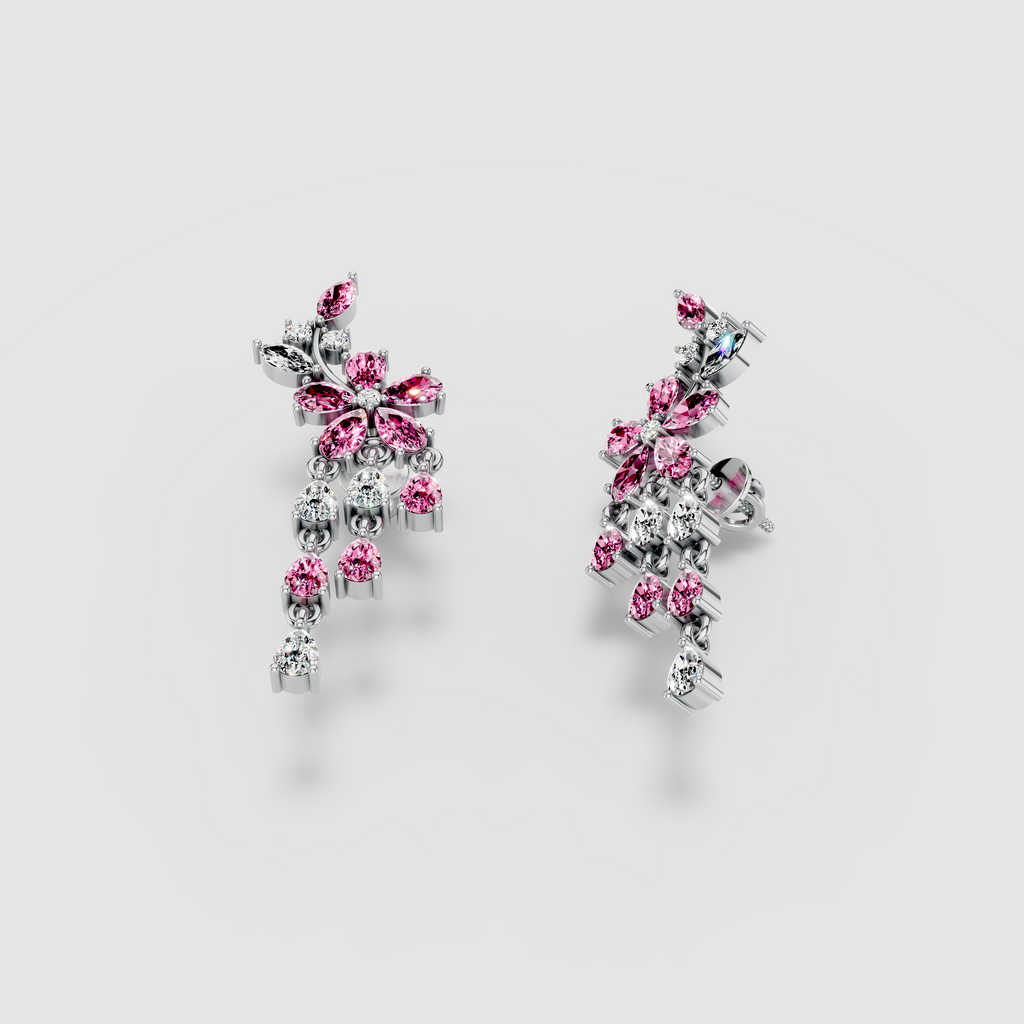 Kathleen - 18K Gold Pink Sapphire & Moissanite Statement Earrings" (Stylish & Direct)