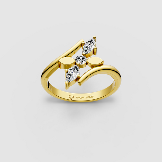 Ella – 18K Gold Marquise Moissanite Leaf Motif Ring