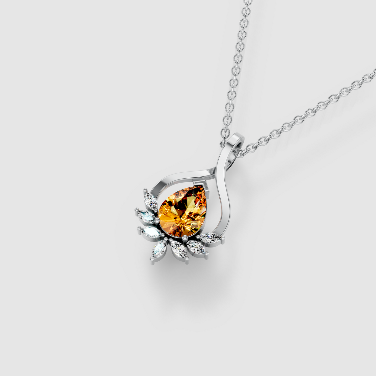 Angela - 18K Gold Pear Citrine & Marquise Moissanite Cluster Pendant (Pendant Only)"
