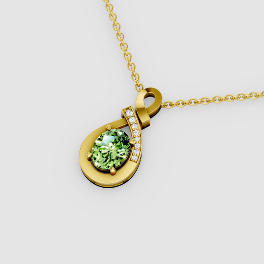Jessica - Solid 18K Gold Peridot Infinity Twist Pendant with Sparkling Moissanite"
