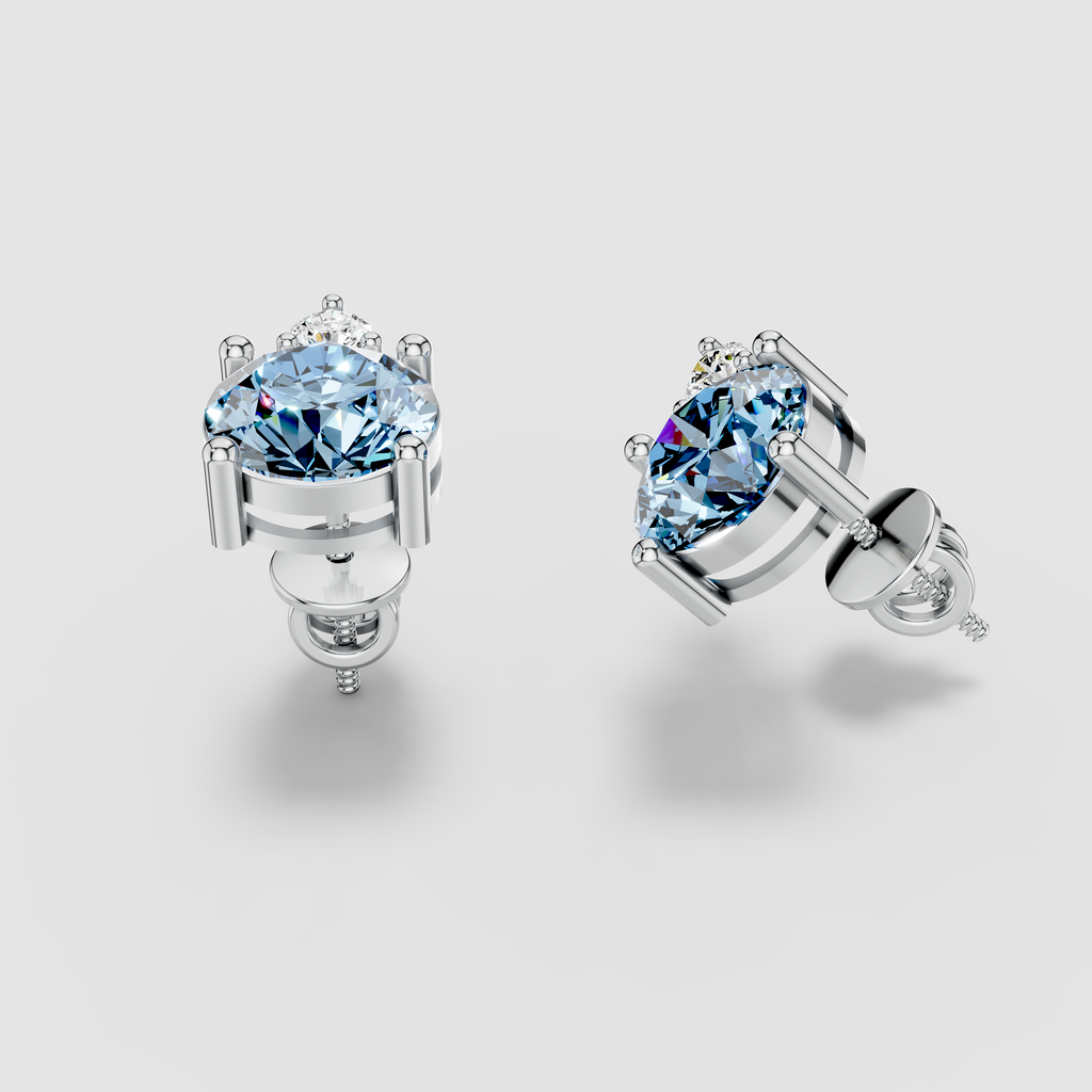 Sarah - Solid 18K Gold Blue Topaz & Solitaire Moissanite Stud Earrings"
