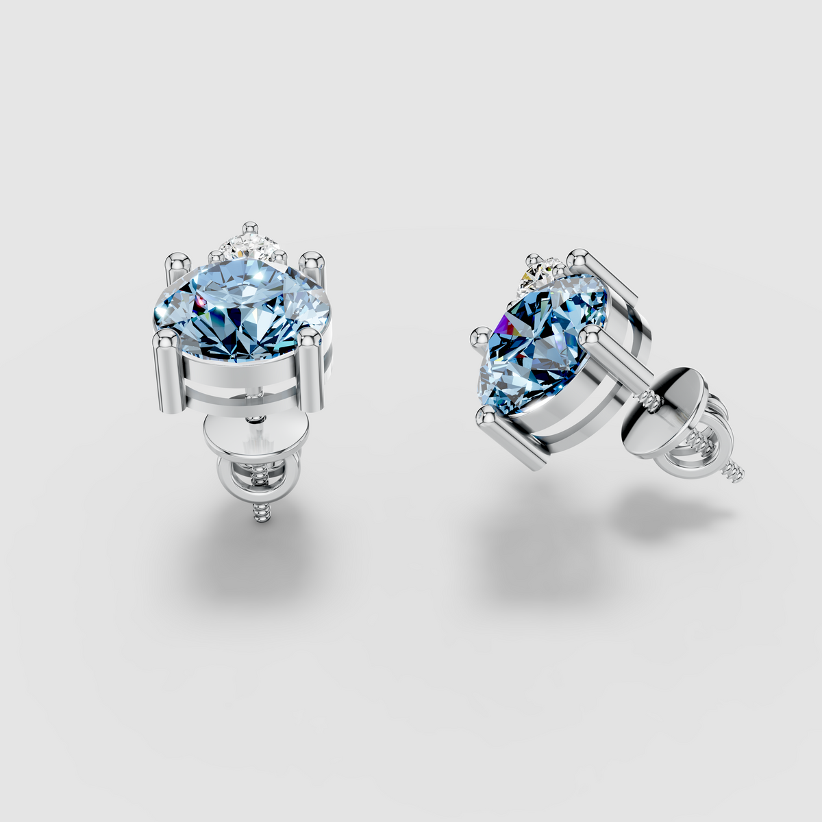 Sarah - Solid 18K Gold Blue Topaz & Solitaire Moissanite Stud Earrings"