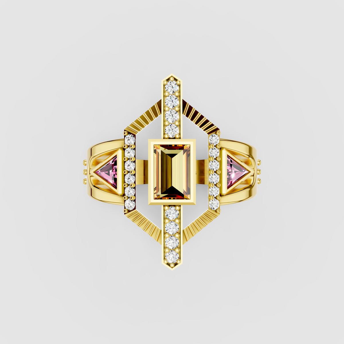 Isabella - Solid 18K Gold Citrine Center & Pink Topaz Accent Ring