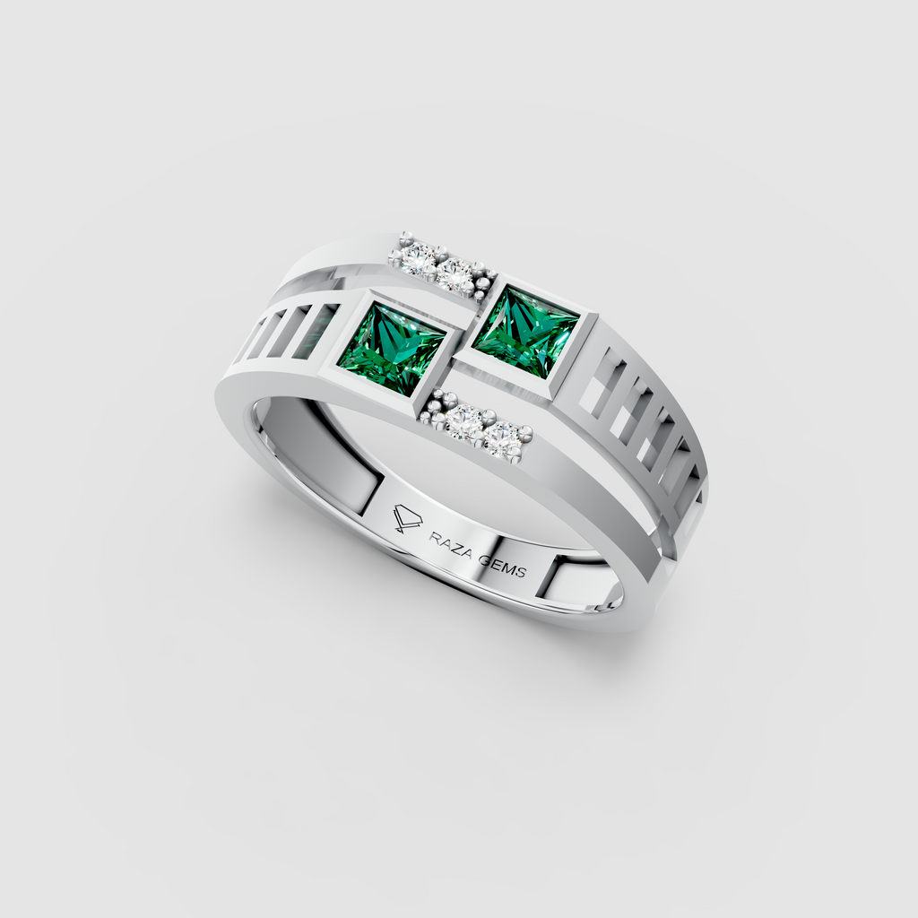 Nancy – 18K Solid Gold Princess Emerald & Moissanite Architectural Ring